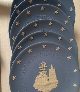 Set of Six Wedgewood American Independence Bicentennial Blue Jasperware Plates