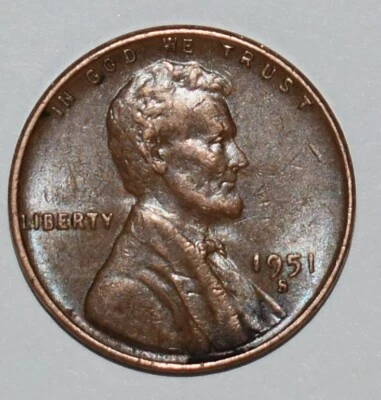 1951 S Penny Error S over D Mint Mark, Die Cracks, Collar Doubling - Image 1 of 4