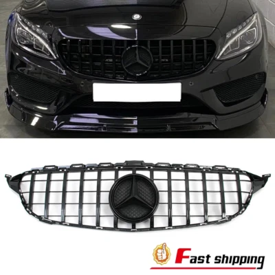 Front Bumper Upper Black Grille For 2015-2018 Mercedes Benz W205 C300 C43 W/Star - Image 1 of 4