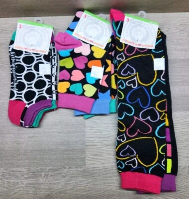 3 Packs Little Miss Matched Socks Liners, Anklets, Knee Highs Hearts Stars Dots - Image 1 of 4