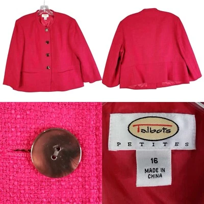 Blazer Talbots Mujer Talla Grande 16 Chaqueta Rojo Tejido Forrado Corto Foto 1 de 4