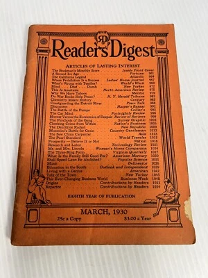 Readers Digest - March 1930 - In Excellent Condition - Very Rare & Collectable Foto 1 de 4