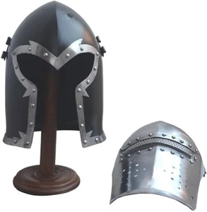 Barbuta Viking Battle Knight Helmet | Black Medieval Visored Barbute Helm Armor - Picture 1 of 16