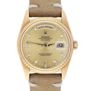 Rolex Day Date 36 mm 18238 Champagne Diamond Dial Fluted Bezel 18k Gold Watch - Picture 1 of 8