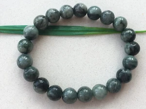 Certified.100% Natural Burma Jadeite luck Reiki 10mm round Beads Bracelet 0066 - Picture 1 of 10