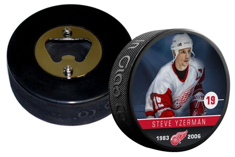 Detroit Red Wings Steve Yzerman Player Series Hockey Puck Bottle Opener Cover