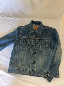 Levis Vintage Boys Red Tab Denim Jean Trucker Jacket Distressed 57511 Size S - Picture 1 of 15