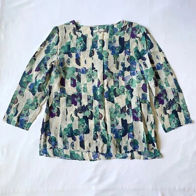 Бродвей и метла блузка S шелк цветочный зеленый синий фиолетовый полоски 3/4 рукав Топ - Изображение 1 из 4