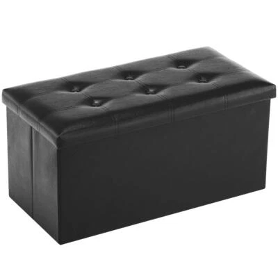 Folding Storage Ottoman Bench Faux Leather Footrest Couch For Living Room 30 Inc - Image 1 of 4