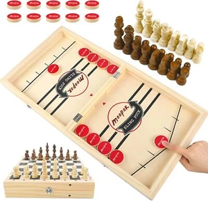 Fast Sling Puck Game,Wooden Hockey (2In1)-22.2"*11.8", (2In1)-22.2"*11.8" - Picture 1 of 7