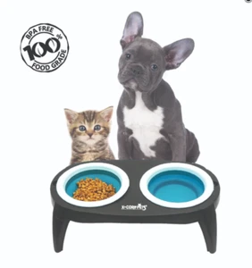Double Elevated Collapsible Dog Feeder 2 X 590ml Bowls with own Travel Bag - Picture 1 of 6