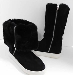J/Slides Tristan Black Suede Faux Fur Boots 7.5 M - Picture 1 of 7