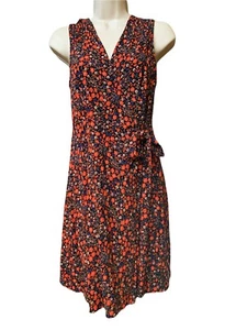 Universal Thread WRAP DRESS Sz S Sleeveless Floral Red Black Rayon Summer Cute - Picture 1 of 9