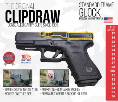 Clipdraw Belt Clip for GL0CK Standard Frame IWB Black Ambidextrous Clip Holster - Image 1 of 4