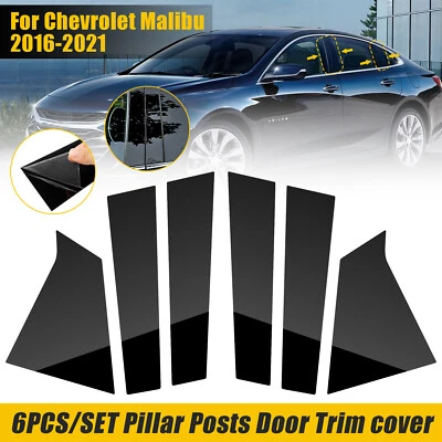 6pcs Black Window Pillar Post Door Trim Cover Set For Chevrolet Malibu 2016-2021 - Image 1 of 4
