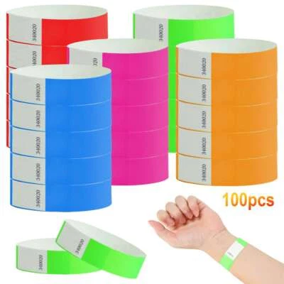 Juego de 100 piezas pulseras de papel para eventos variedad a granel pulseras de neón impermeables Foto 1 de 4