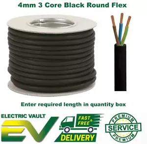 Tough Rubber flex Cable 4mm Black Tri-Flex HO7RNF 3 Core Heavy Duty 4.0mm - Picture 1 of 3