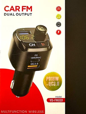 [ 50 ITEMS LOT ] CAR FM DUAL OUTPUT MULTIFUNCTION WIRELESS PD18W+QC3.0 CHARGER - Image 1 of 4