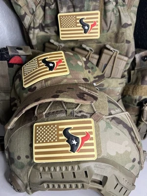 Military Combat American Flag Houston Texans football  PVC Patch W Vlcro - Image 1 of 4