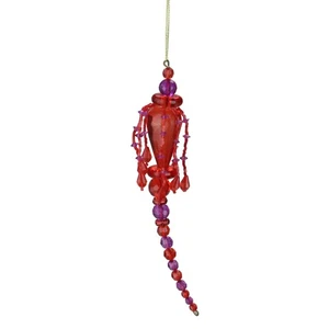 Paul Minor 7.5" Red and Purple Beaded Fringe Finial Christmas Ornament - Picture 1 of 2