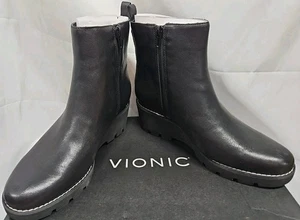 Vionic Aria J0734L1001 Boots Women 7.5 Black Leather Wedge Ankle Bootie NIB READ - Picture 1 of 20