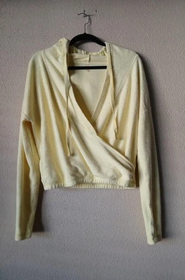 Sudadera con capucha Free People Front Wrap para mujer pequeña amarilla recortada rizo manga larga Foto 1 de 4