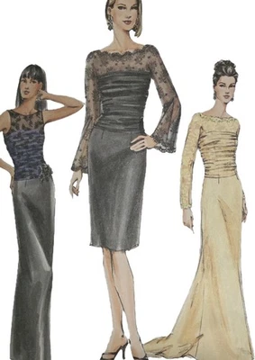 1980s Ruched Bodice Flare Sleeve Dress Evening MOB Vogue 7852 Sewing Pattern - Image 1 of 3