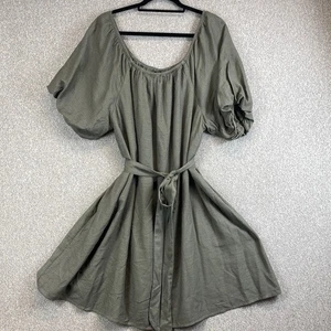 Abito midi boho City Chic XS (taglia 12) verde oliva manica a palloncino con cintura comodo - Foto 1 di 7