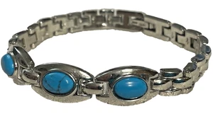 Vintage .5” Turquoise Cats Eye Silver tone Bracelet southwestern retro bohemian - Picture 1 of 10