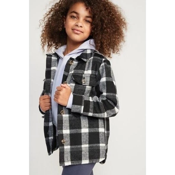 Antigua Chaqueta Camisa Azul Marino Niños Franela a Cuadros Mediana 8 Negra Blanca Abotonada Foto 1 de 4