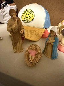 3 Piece Vintage Christmas Plastic Celluloid Nativity Figures Hong Kong - Picture 1 of 6