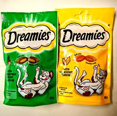 Dreamies Cat Treats Bundle with Irresistible Catnip 60g &  Delicious Cheese 60g - Image 1 of 3