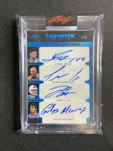 2024 Leaf Ultimate Sports Messi McGregor Allen Alcaraz Platinum Quad Auto #2/5 - Bild 1 von 2