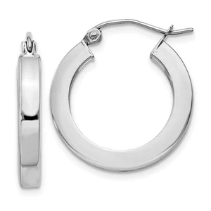 10k White Gold 3mm Polished Square Tube Hoop Earrings 1.57gm L-20 mm, W-3 mm - Picture 1 of 4