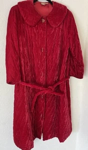 FAB 50's HOLLYWOOD GLAM QUILTED RED VELVET SATIN CLUB COAT ROBE~DORIAN/UNGER 14 - Picture 1 of 16