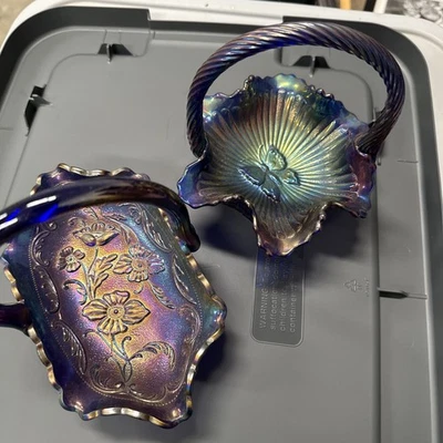 Northwood Cobalt Carnival Glaskorb & Karnevalskorb mit Schmetterlingsmotiv - Bild 1 von 4