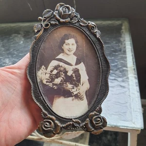 Vintage Weston Gallery Ornate Frame Victorian Brass Oval Rose 4X6 Photo Picture - Picture 1 of 7