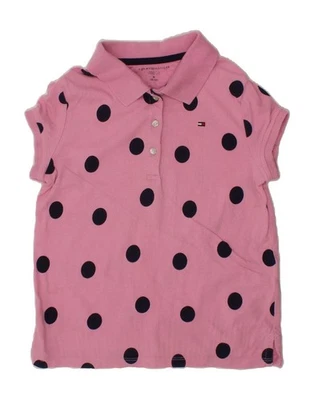 TOMMY HILFIGER Girls Polo Shirt 8-9 Years Medium Pink Polka Dot Cotton CB15 - Image 1 of 3