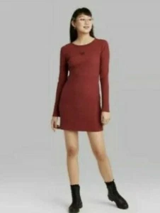 Wild Fable Women's Long Sleeve Bodycon Embroidered Dress Burgundy S NWT - Picture 1 of 2