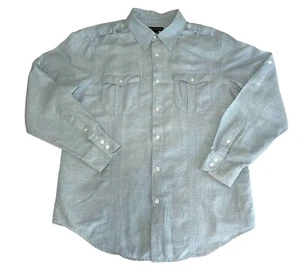 Structure Linen Bld Mens LARGE Shirt Long Sleeve Roll Tab BLUE Pockets Epaulets - Picture 1 of 11