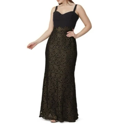 Vestido The Population Lorena Negro Dorado Encaje Sirena Maxi Vestido Sin Mangas XL Foto 1 de 4