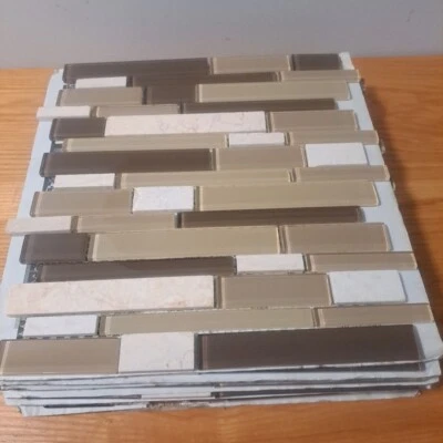 Glass Mosaic Tiles 8 Sheets Brown Beige 12"x12" Kitchen Bathroom Accent Wall - Image 1 of 4