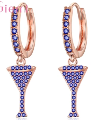  Pendientes Huggie de cristal para mujer dama copa de vino con dije Foto 1 de 3