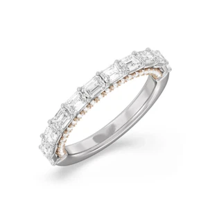 Lab Created 2.50 Ct Emerald Cut Eternity Diamond Band 14K Multi Tone Gold 2.3 mm - Picture 1 of 12