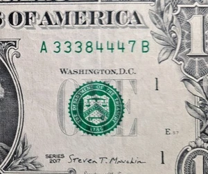 Serie de billetes de $1 con número de serie de lujo 2017~33384447~(2 viajes consecutivos/nota de conteo) - Imagen 1 de 3