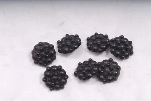 (7) Antique 1880 Deknatel Black Glass Buttons Round Wire Shank 1/2” Bubbles - Picture 1 of 4