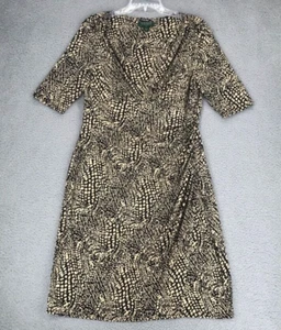 Lauren Ralph Lauren Sheath Dress Size 14 Faux Wrap Gathered Crossover Bodice - Picture 1 of 13