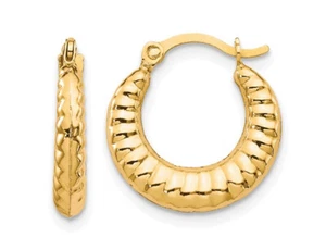 10K Yellow Gold Scalloped Hoop Earrings - Picture 1 of 5