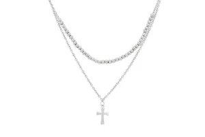 Holly Cross and Beads Pendant sepaerate two Chas 14K White Gold Plated Silver - Picture 1 of 3