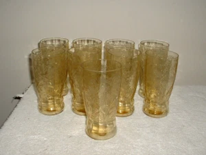 Lot of 9 Federal Madrid Amber 5 1/2" Iced Tea Glasses Ripple Base - Picture 1 of 2